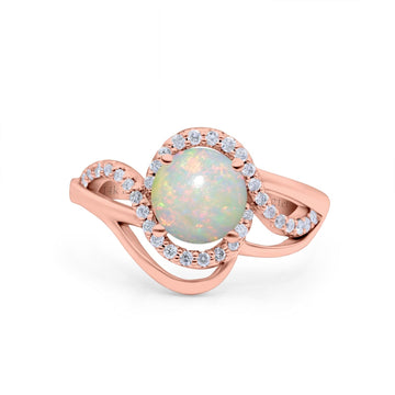 14K Rose Gold 0.21ct Art Deco Round 7mm G SI Natural White Opal Diamond Engagement Wedding Ring Size 6.5